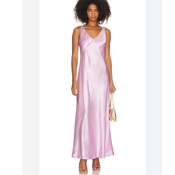 Vince V-neck Maxi Satin Slip Dress in Petal Nectar Pink Purple Large
